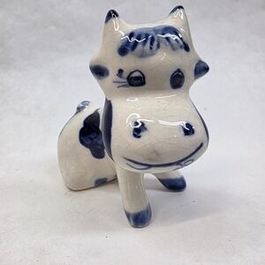Delft Winking Cow Figurine Blue White Hand Painted Vintage Ceramic Holland Dutch